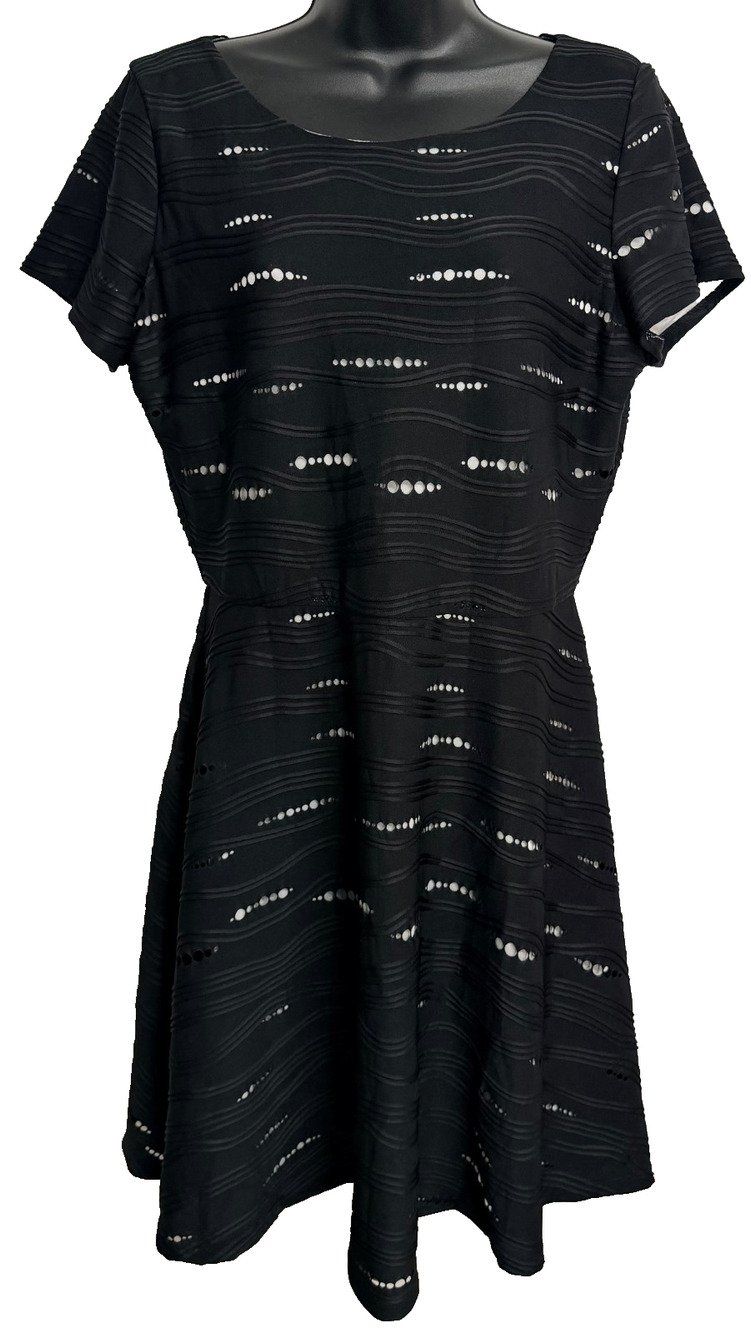 Alfani Fit Flare A-Line Dress Women's M Black Textured Short Sleeve Classic NEW
